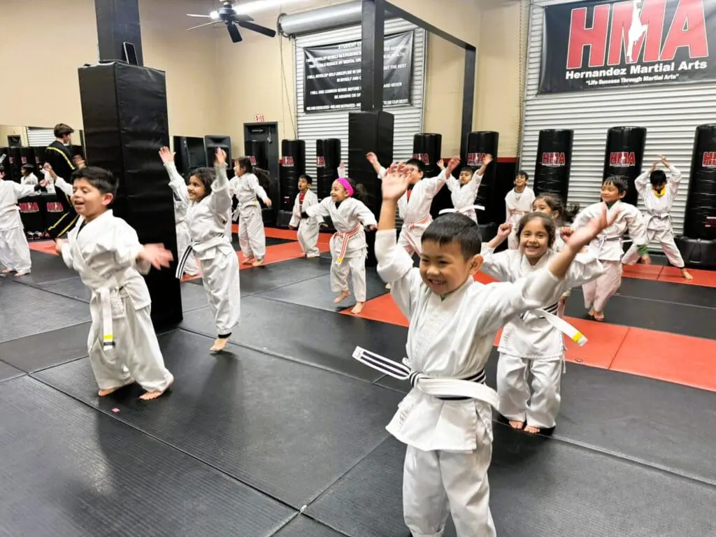 Kids ages 5 and 6 enjoying beginner karate class in Union City